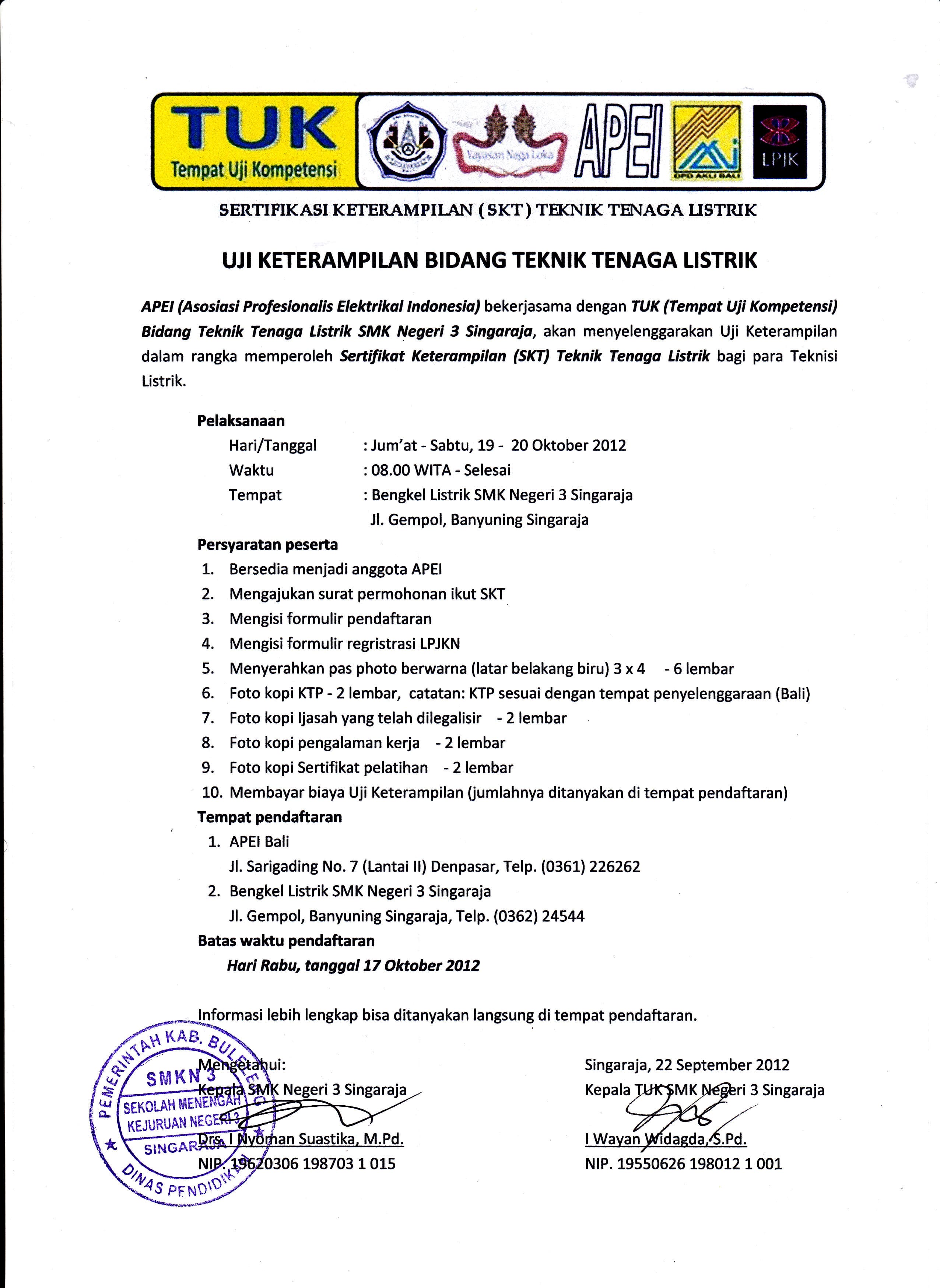 UJI KETERAMPILAN BIDANG TEKNIK TENAGA LISTRIK